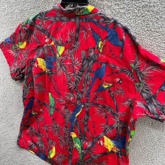Paradise Found Vintage Magnum Hawaiian Parrot Palm Short Sleeve Aloha Red 3XL - Picture 10 of 13